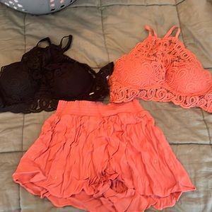 Pink Victoria Secret Halter Bralet and Shorts Set